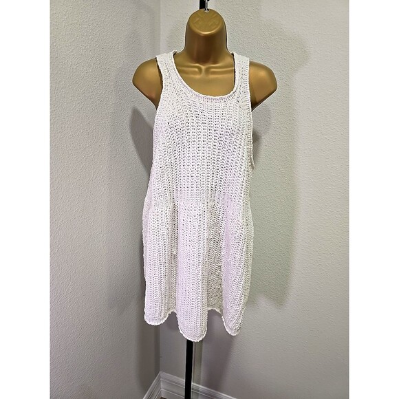 POL Minimalist Oversized Chunky Knit Sleeveless Long Tunic Sweater Women M Cream - Picture 1 of 7